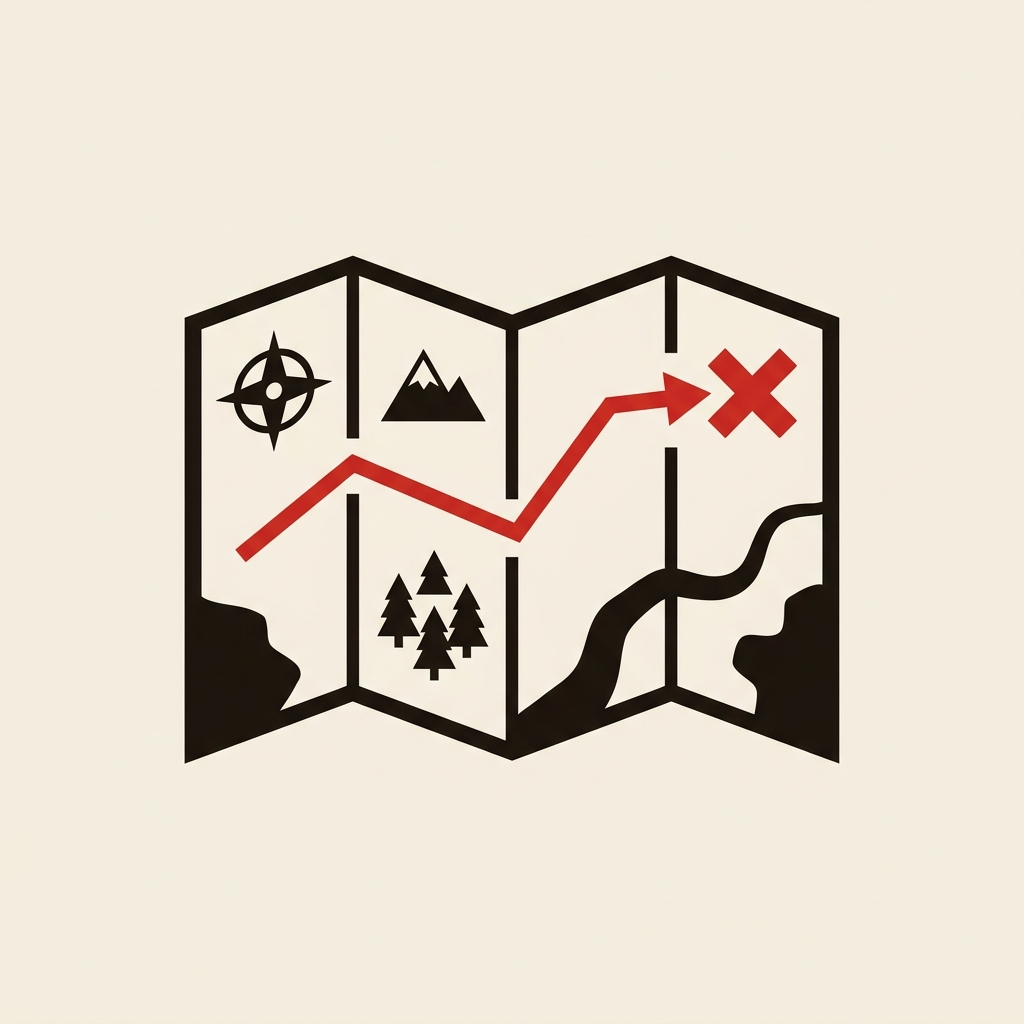 A map with one clear route to a marked target